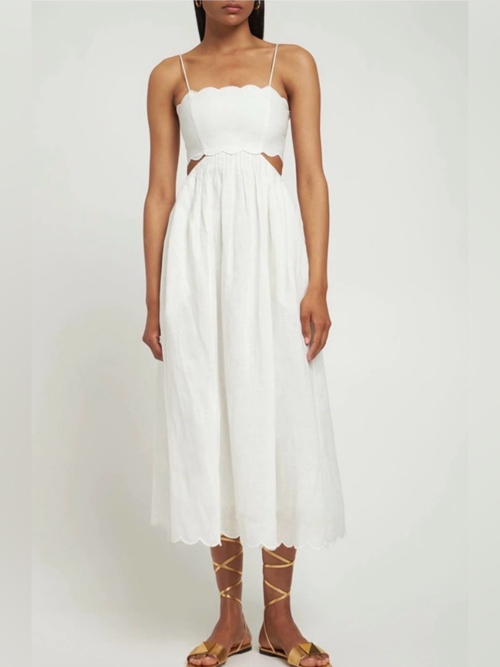 ZIMMERMANN white Jude scallop trim lace up Midi Dress NWT